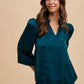 Annie Wear Satin Notched Three-Quarter Sleeve Blouse - DAVERRI FASHIONS