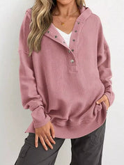 Pink Half Snap Long Sleeve Hoodie | Hoodies Daverri Fashions