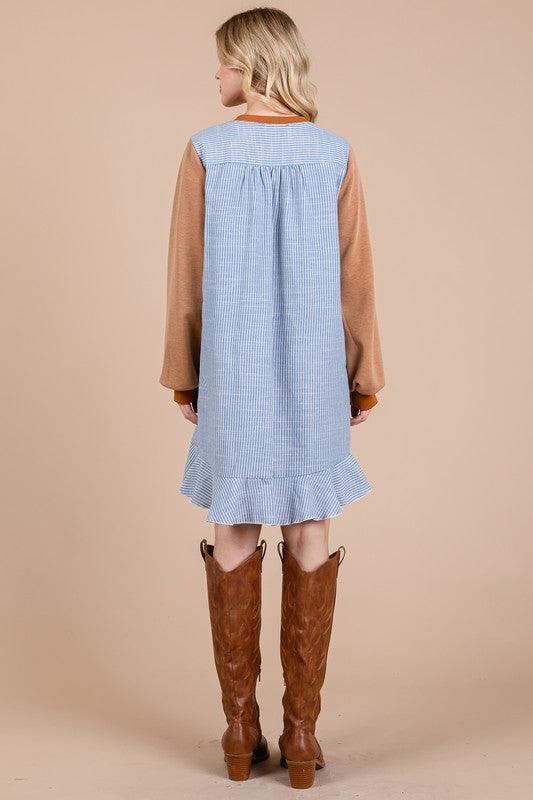 Ces Femme Striped Patchwork Round Neck Terry Sweatshirt Dress Sweatshirts
