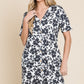 BOMBOM Floral Button Down Mini Dress Black