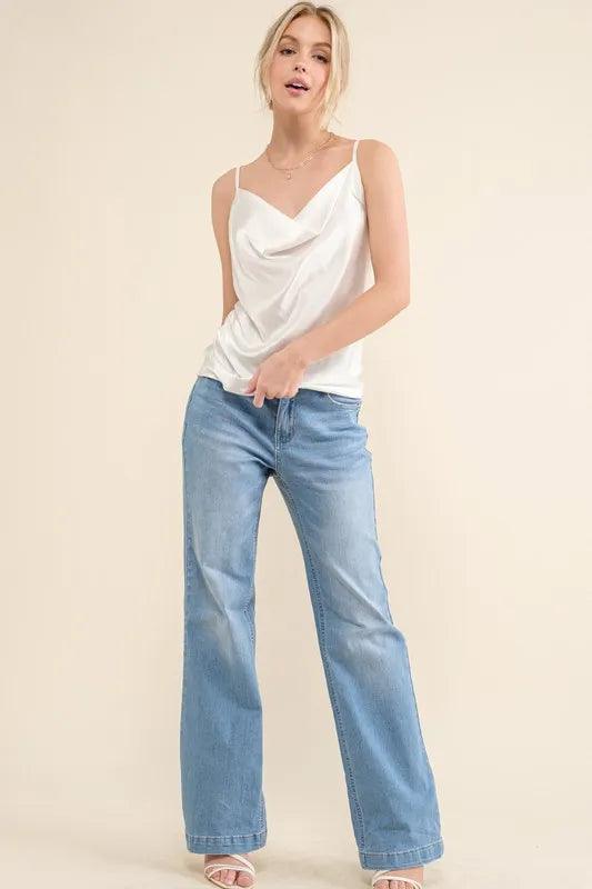 And The Why Satin Cami with Adjustable Strap White Cami Tops