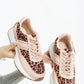Genuine leather pink and brown leopard print sneakers with chunky white sole