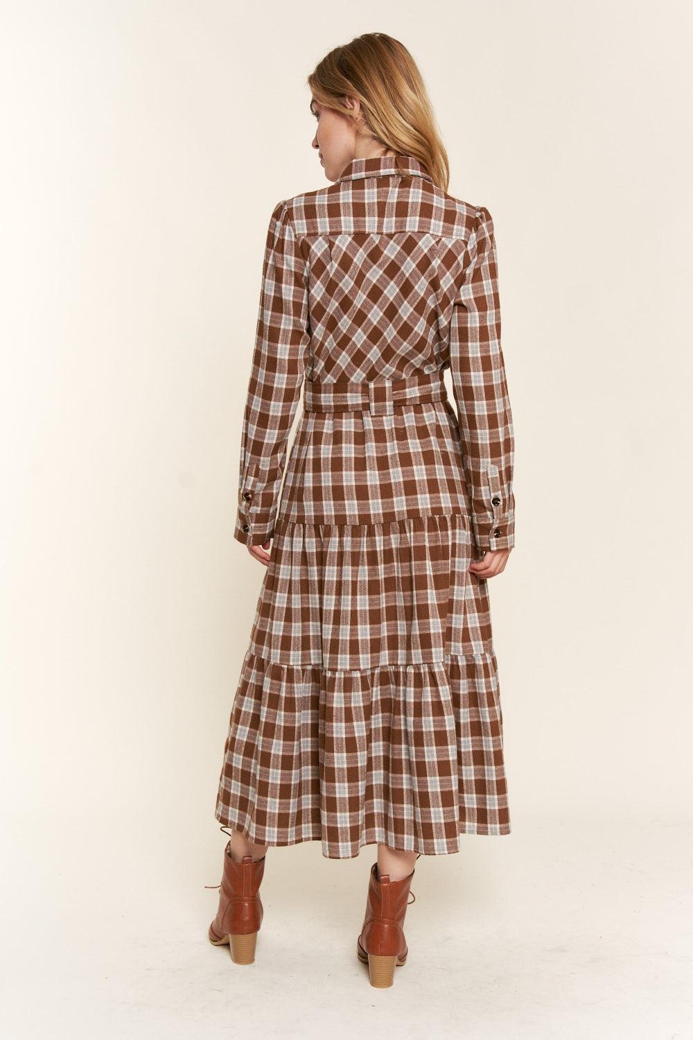 And the Why Plaid Tiered Midi Shirt Dress | Daverri Fashions