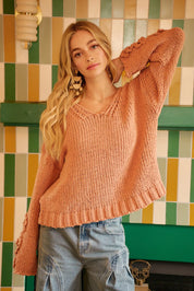 BiBi Chunky Knit Sweater with Flower Detail Sleeves | Sweaters Daverri Fashions