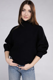 Viscose Dolman Sleeve Turtleneck Sweater BLACK Tops