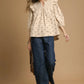 Umgee Bow Print Corduroy Puff Sleeve Blouse with Ruffled