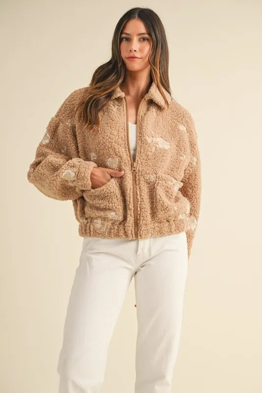 MABLE Floral Embroidered Fleece Teddy Jacket