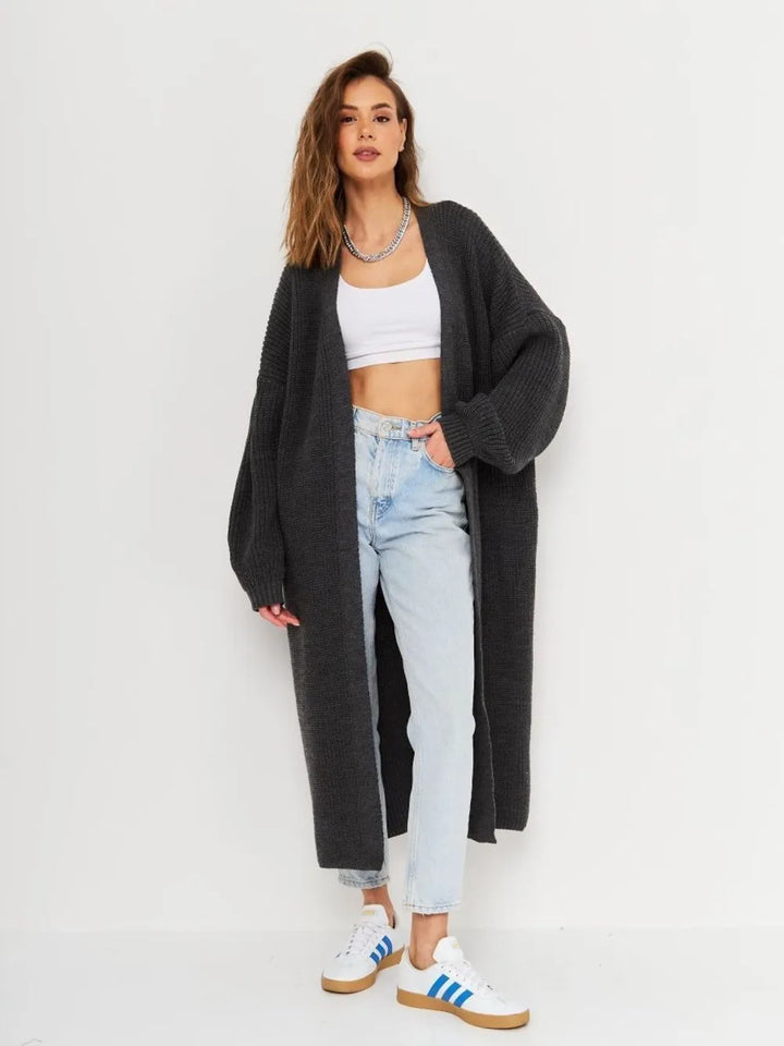 Black One Size Open Front Long Sleeve Longline Cardigan | Cardigans Daverri Fashions