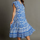 Umgee Full Size Two Tone Border Print Ruffle Cap Sleeve Midi Dress Plus Size Mid Dresses