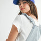 MABLE Square Neck Ruffle Shoulder Denim Overall Romper Shortalls