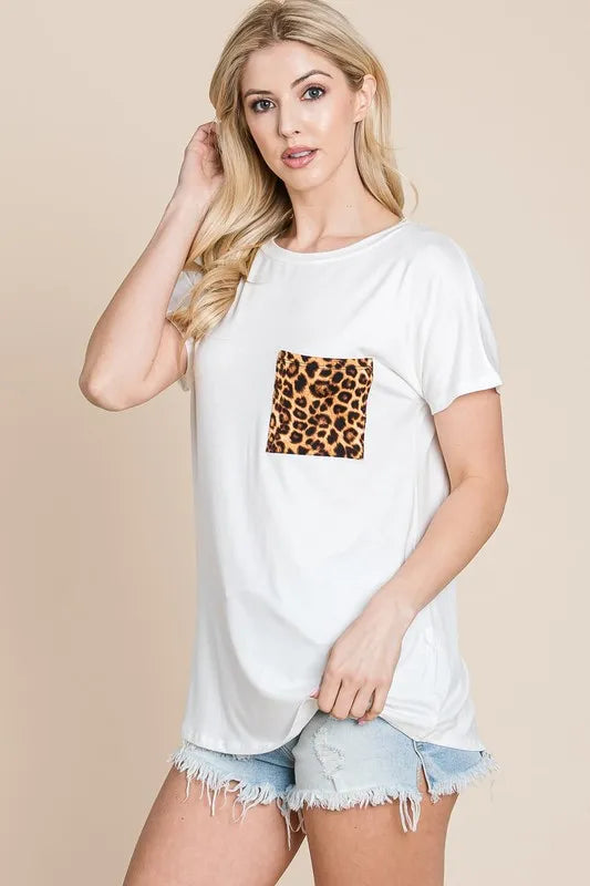 BOMBOM Leopard Chest Pocket Tee