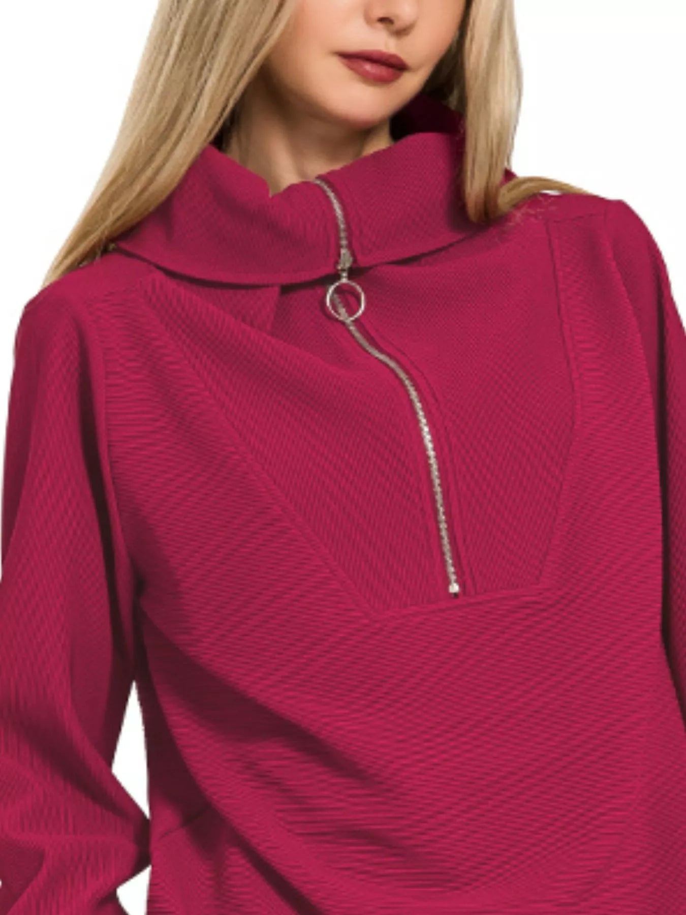 Zenana Ribbed High Neck Half Zip Pullover & Pants Set | Loungewear Sets Daverri Fashions