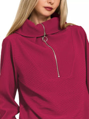 Zenana Ribbed High Neck Half Zip Pullover & Pants Set | Loungewear Sets Daverri Fashions