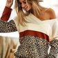 BiBi Waffle Knit Leopard Color Block V-Neck Top Tops