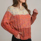 Cable-Knit Color Block Round Neck Long Sleeve Sweater - DAVERRI FASHIONS