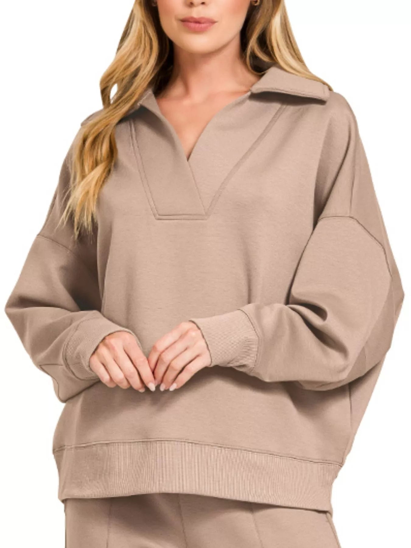 Zenana Scuba Collared Pullover and Pants Set | Daverri Fashions