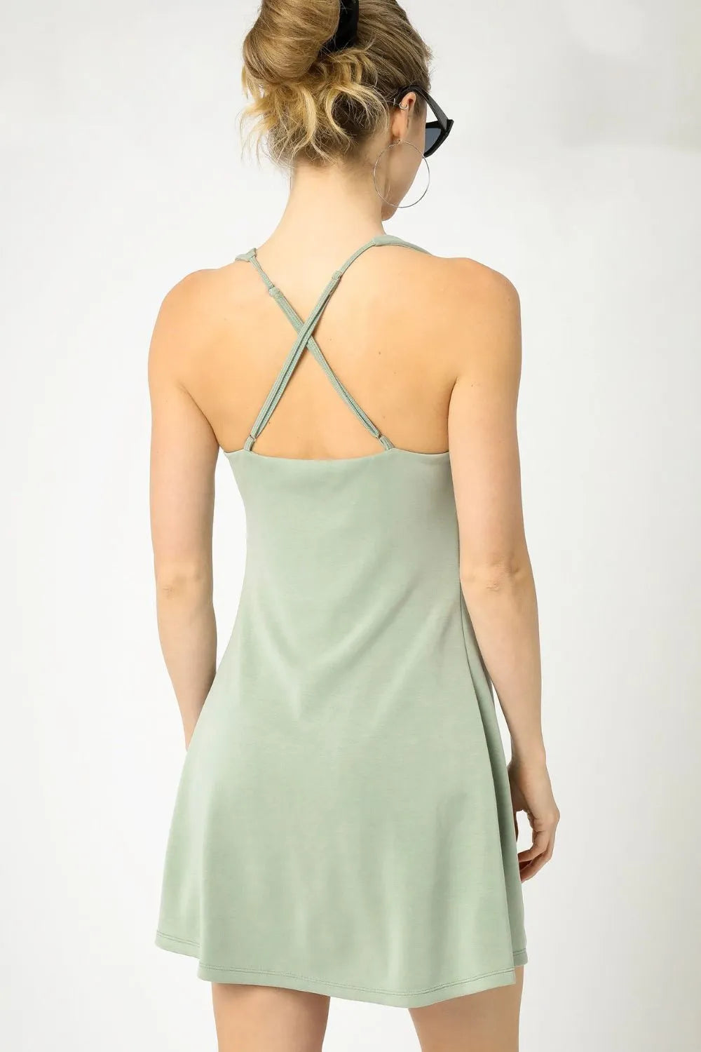 Umgee Crisscross Square Neck Active Dress Mini Dresses