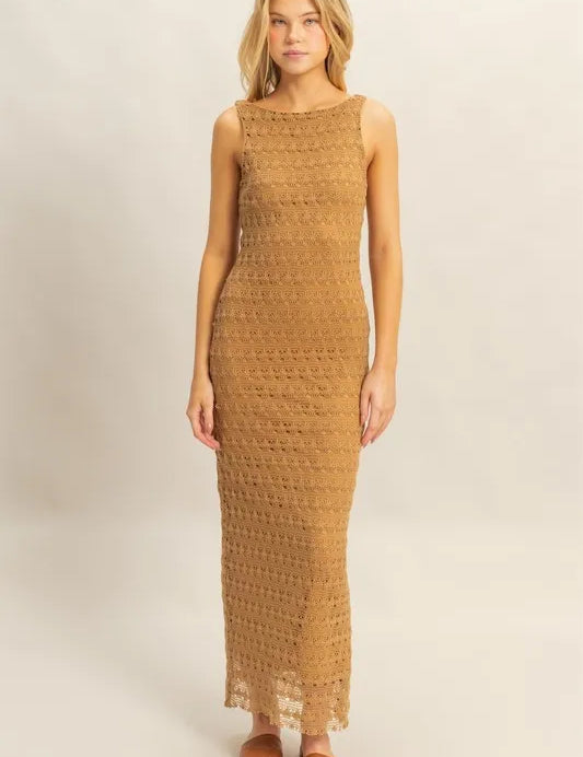 L.BROWN HYFVE Sleeveless Crochet Open Back Maxi Dress | Daverri Fashions