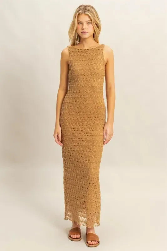 HYFVE Sleeveless Crochet Open Back Maxi Dress - DAVERRI FASHIONS