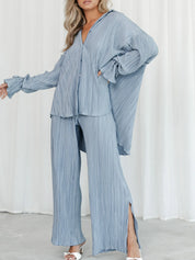 Button Up Long Sleeve Top and Pants Set | Outfit Sets Daverri Fashions