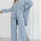 Button Up Long Sleeve Top and Pants Set - DAVERRI FASHIONS