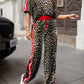 Leopard Round Neck Top and Pants Two-Piece Set - DAVERRI FASHIONS