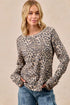 BiBi Leopard Print Washed Waffle Thermal Top with Thumb - DAVERRI FASHIONS