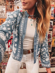 Light Floral Embroidered Button Up Denim Shirt | Shirts Daverri Fashions