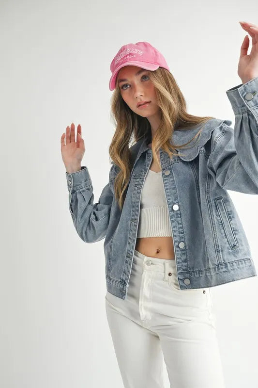 MABLE Scallop Peter Pan Collar Denim Jacket