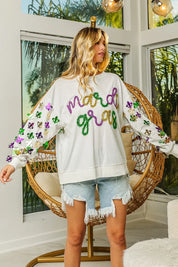 BiBi Fleur De Lis Sleeve Mardi Gras Pullover | Daverri Fashions
