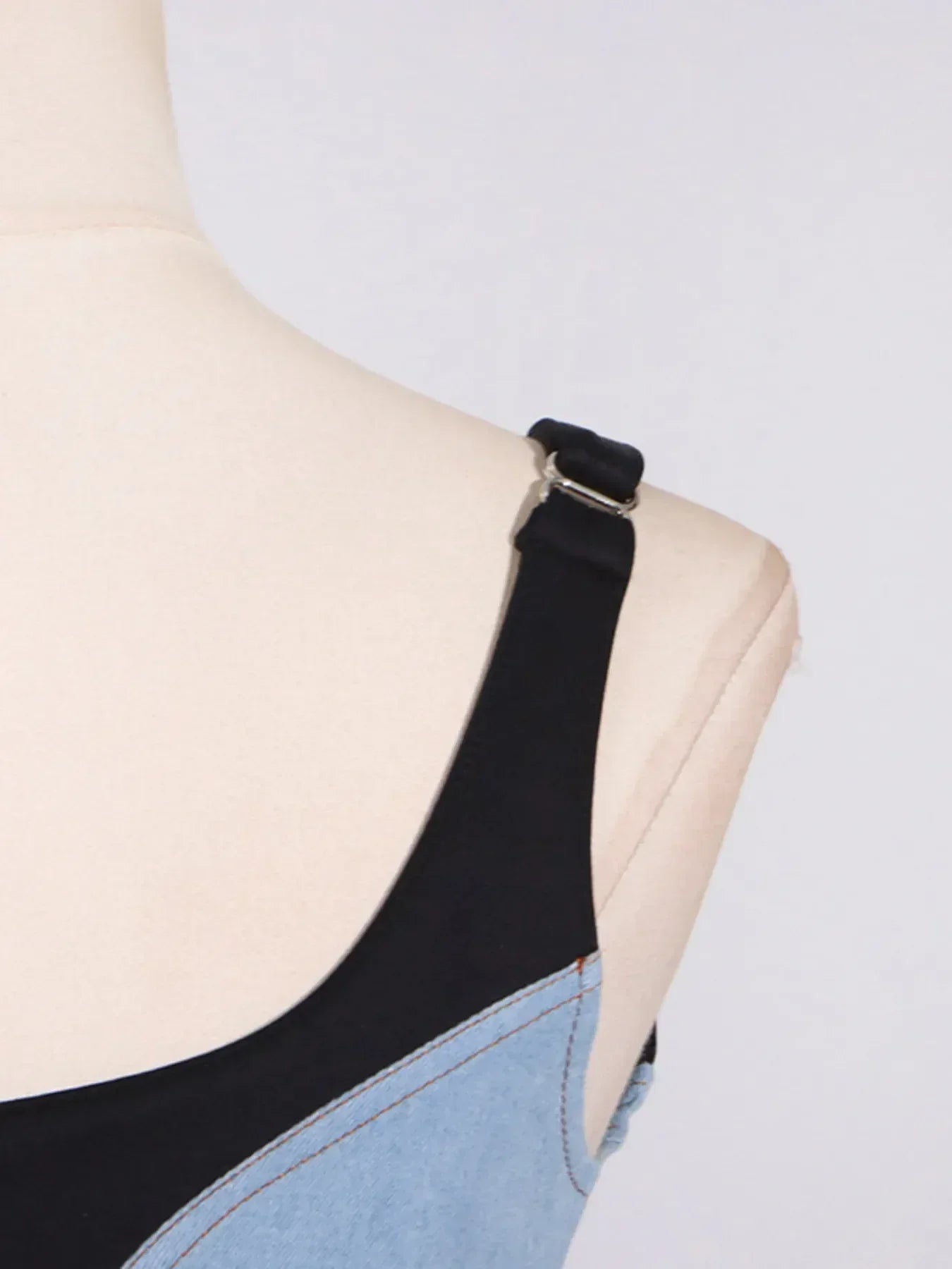 Contrast Adjustable Strap Denim Dress - DAVERRI FASHIONS