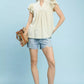 Umgee beige ruffled short-sleeve textured blouse with gathered bodice