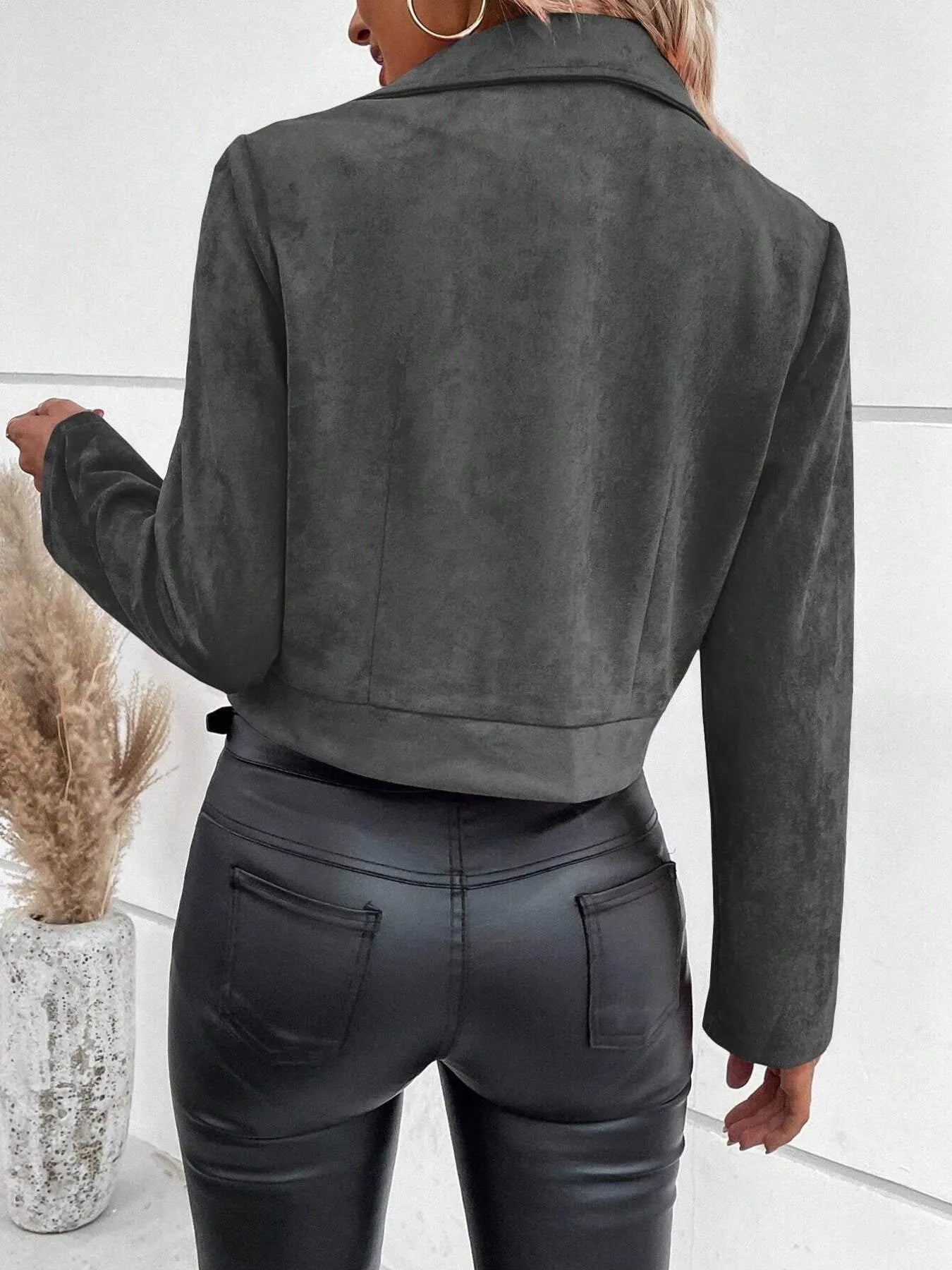 Zip Up Suede Cropped Moto Jacket | Jackets Daverri Fashions