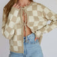 Checkered Tie-Front Cropped Cardigan - DAVERRI FASHIONS