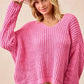 BiBi V-Neck Sweater with Colorful Trim - DAVERRI FASHIONS