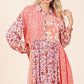 Mittoshop Coral Pink Floral Button Detail Long Sleeve Shirt Dress Mini Dresses