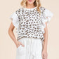 Lime 'N' Chili Ribbed Leopard Print Ruffle Detail Sleeveless Top WHITE COMBO