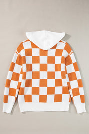 Lila Checkered Kangaroo Pocket Hooded Sweater | Sweaters Daverri Fashions