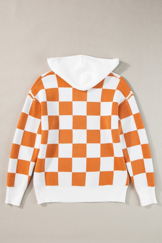 Lila Checkered Kangaroo Pocket Hooded Sweater | Sweaters Daverri Fashions