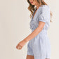 MABLE Striped Puff Sleeve Collared Neck Romper Rompers