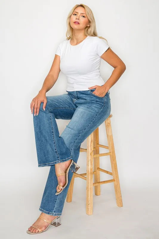 bytos Full Size Cat's Whiskers Mid Rise Bootcut Jeans | Jeans Daverri Fashions