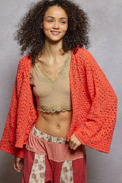 NEON ORANGE POL Open Front Cardigan with Crochet Patterns | Cardigans Daverri Fashions