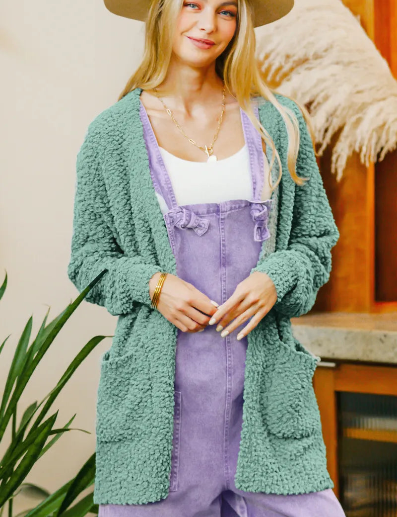 Zenana Long Sleeve Popcorn Sweater Cardigan with Pockets | Sweaters Daverri Fashions