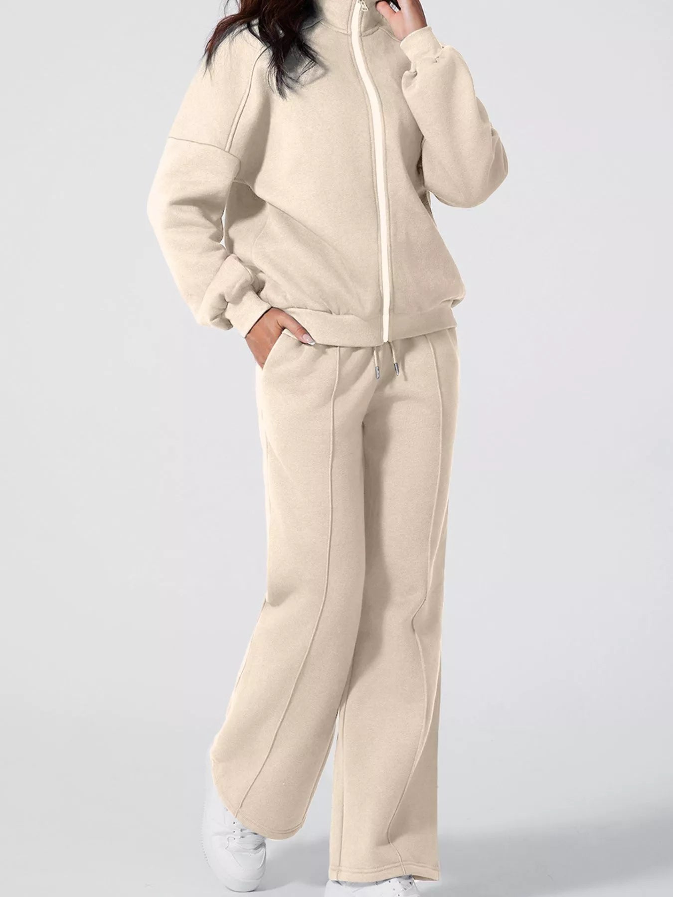 Drop Shoulder Zip Up Jacket and Drawstring Pants Active 2pcs Set | Loungewear Sets Daverri Fashions