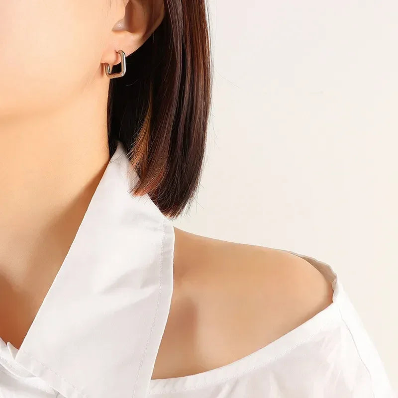 Titanium Steel Geometric Huggie Earrings - DAVERRI FASHIONS