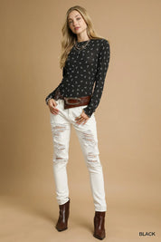 Umgee Bow Print Lightweight Knit Top | Knit Tops Daverri Fashions