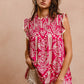 BiBi Printed Pink Ruffle Sleeve Top with geometric floral patterns
