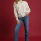 Umgee Linen Long Sleeves Elastic Hem Blouse - DAVERRI FASHIONS