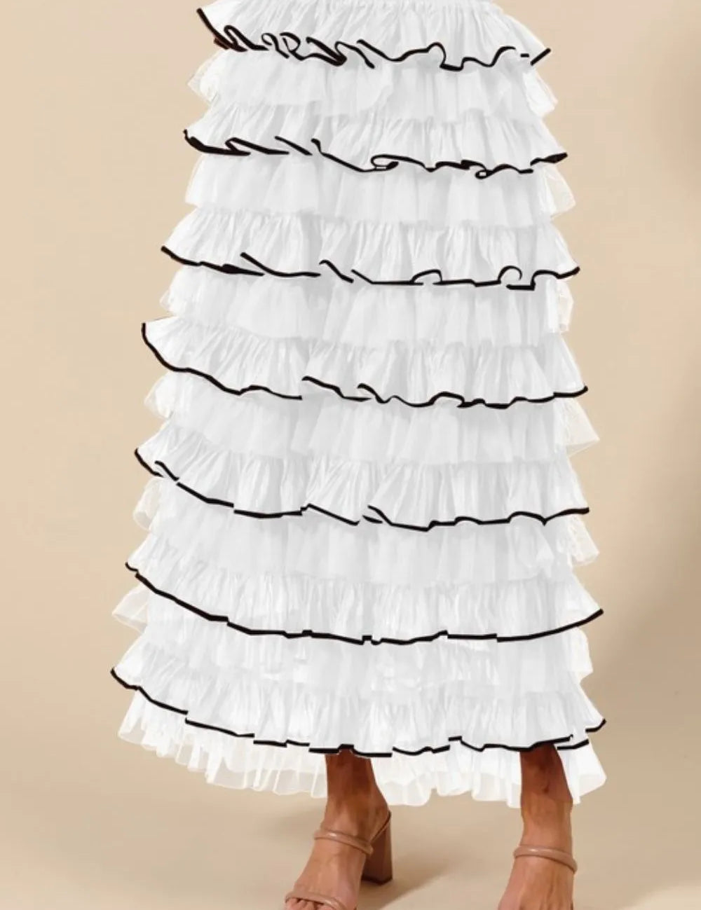 IVORY S SO ME Layered Ruffled Tulle Maxi Skirt | Daverri Fashions