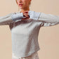 SO ME Textued Floral Knit Top with Contrast Cuffs DUSTY BLUE IVORY Tops